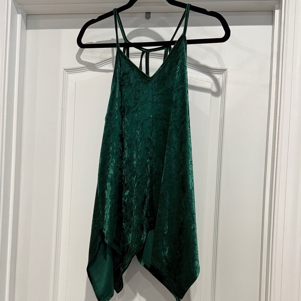 C Emerald Green Velvet Handkerchief Hem Cami
